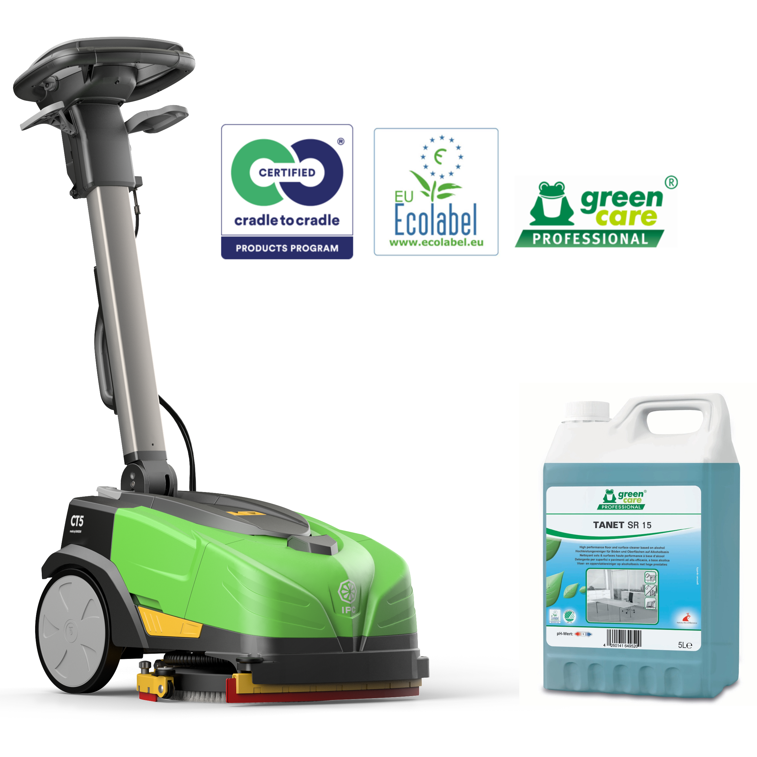 Das Eco-Set: Scheuersaugmaschine IPC-Gansow CleanTime CT5 + 5 Liter Green Care SR 15